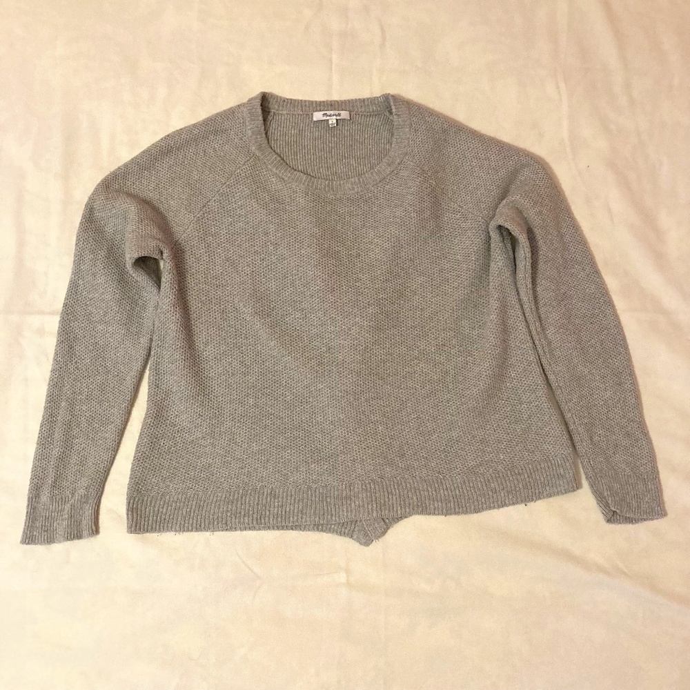 Light gray Madewell crewneck sweater with layered back, Women's size Large